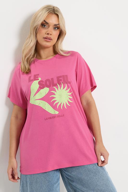 YOURS Curve Pink 'Le Soleil' Graphic Print T-Shirt