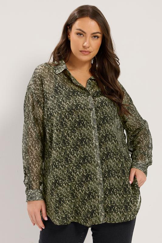 YOURS Plus Size Green Animal Print Shirt | Yours Clothing 1