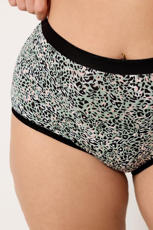 YOURSET 5 PACK Plus Size Black & Khaki Green Animal Print Full Briefs | Yours Clothing 5