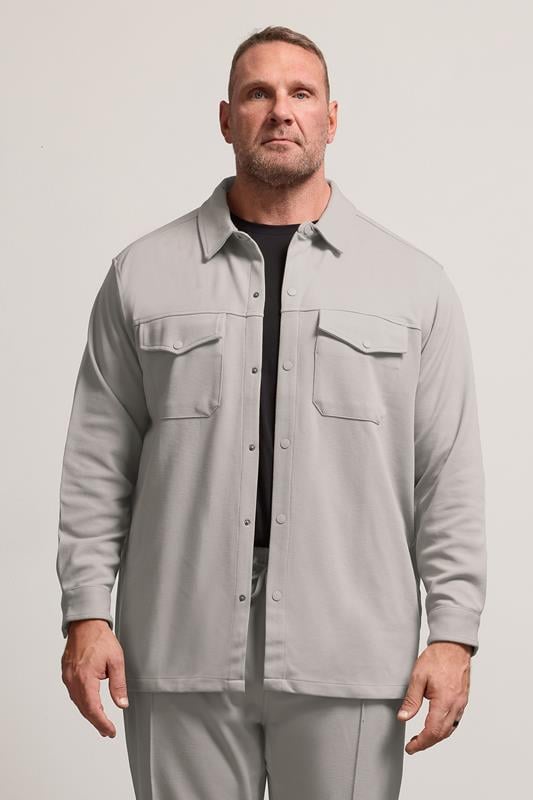 BadRhino Big & Tall Stone Grey Textured Jersey Shacket | BadRhino 1