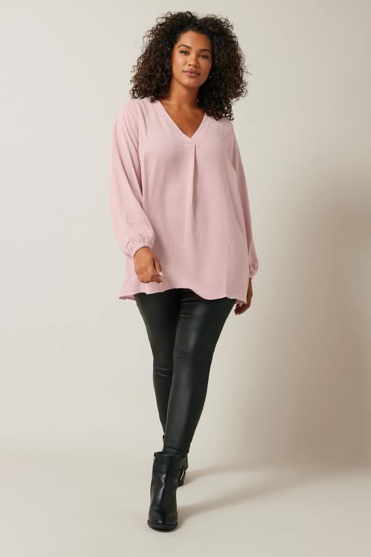 EVANS Plus Size Pink Pleat Front Long Sleeve Blouse | Evans 2