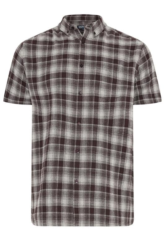 BadRhino Big & Tall Brown Check Stripe Short Sleeve Shirt | BadRhino 1