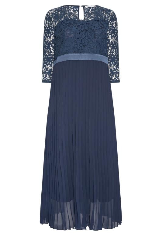 YOURS LONDON Plus Size Navy Blue Lace Wrap Pleated Maxi Dress | Yours Clothing 4