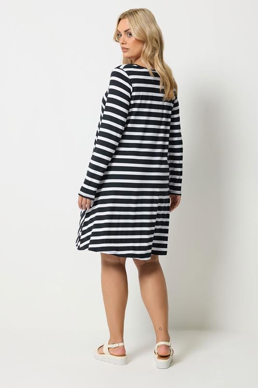 YOURS Plus Size Black Stripe Drape Pocket Dress | Yours Clothing 2