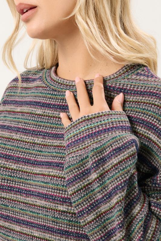 YOURS Plus Size Blue & Grey Textured Stripe Jumper Dress | Yours Clothing 4
