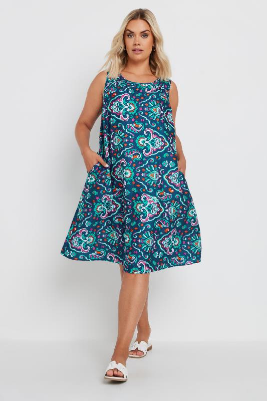 YOURS Plus Size Blue Paisley Print Pocket Swing Dress | Yours Clothing 1