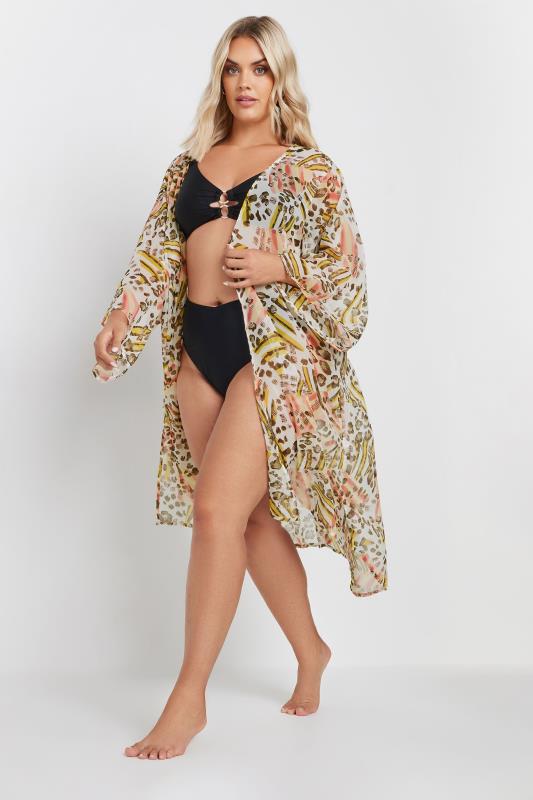 YOURS Plus Size Natural Brown Mixed Print Beach Shirt | Yours Clothing 3