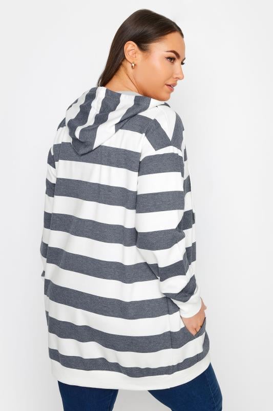 YOURS Plus Size Dark Blue Stripe Zip Through Hoodie | Yours Clothing 3