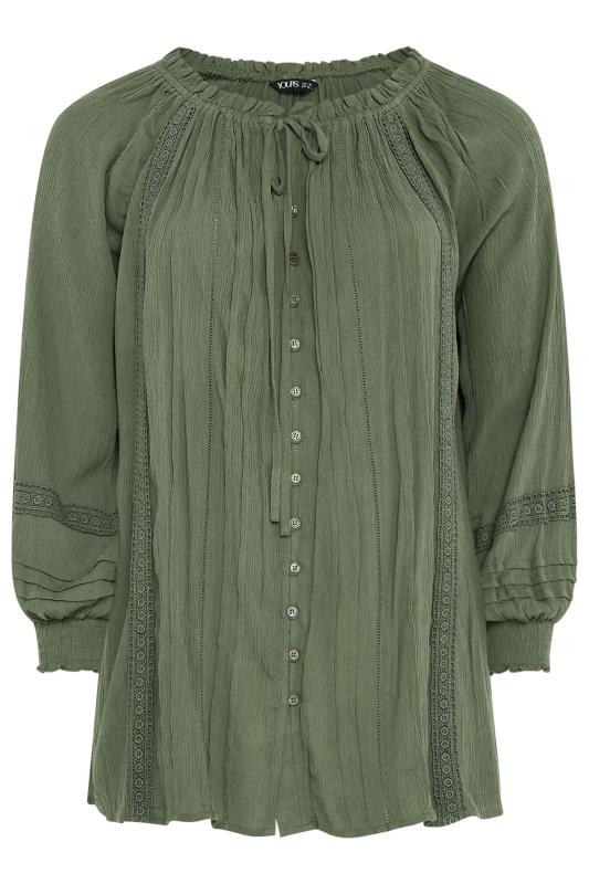 YOURS Plus Size Khaki Green Crinkle Tie Neck Blouse | Yours Clothing 5