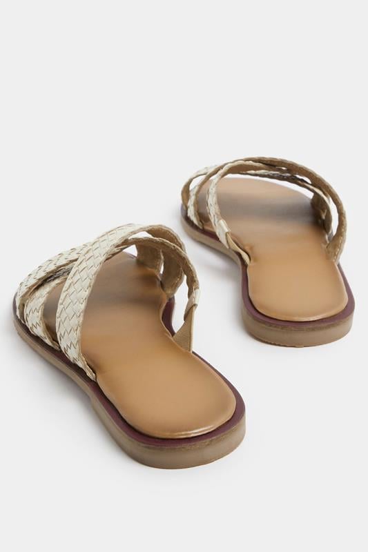 LTS Ivory White Faux Leather Woven Mule Sandals In Standard Fit | Long Tall Sally 4