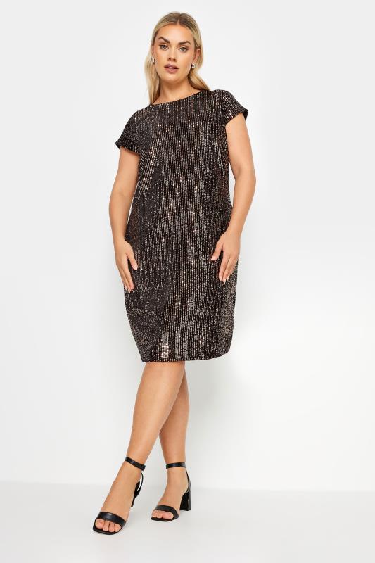 YOURS Plus Size Black Sequin Embellished Velvet Midi Dress | Yours Clothing 3