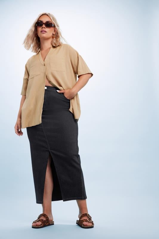 YOURS Plus Size Black Stretch Denim Maxi Skirt | Yours Clothing  1