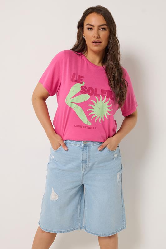  YOURS Curve Bleach Blue Denim Ripped Jorts