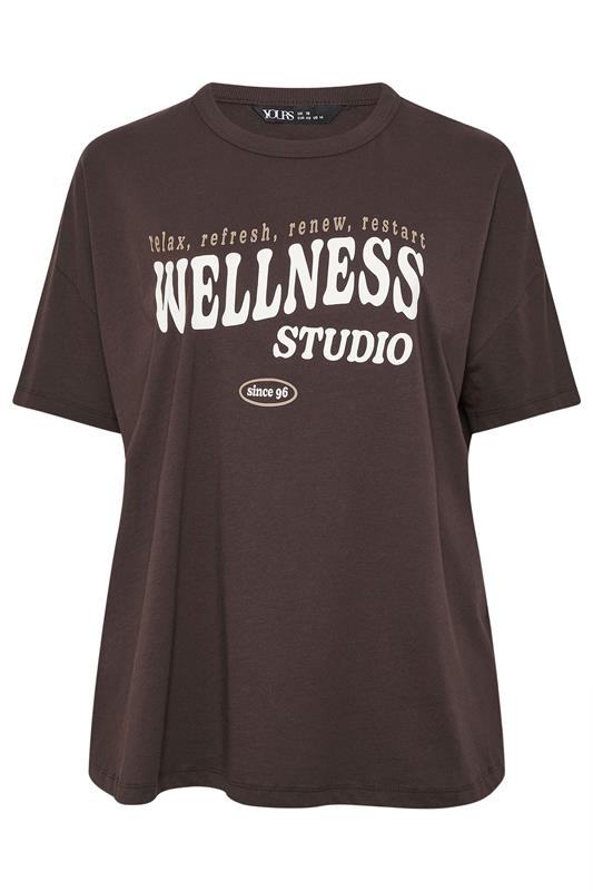 YOURS ACTIVE Plus Size Chocolate Brown 'Wellness Studio' T-Shirt | Yours Clothing 5