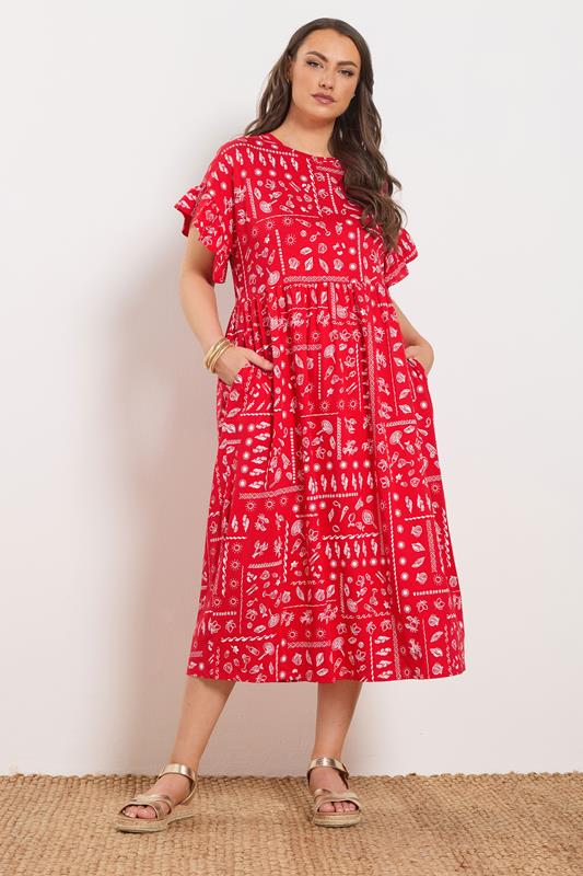YOURS Plus Size Red Mixed Shell Midi Dress | Yours Clothing 1