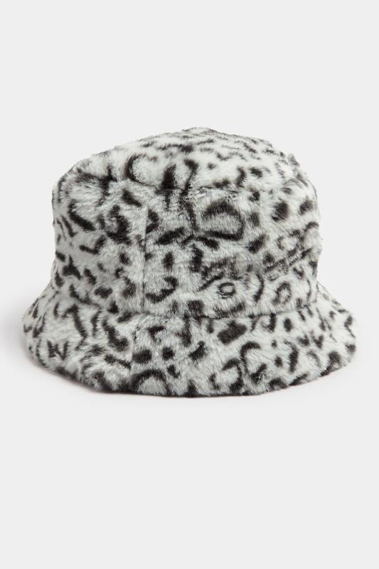 Grey Leopard Print Faux Fur Bucket Hat | Yours Clothing  2