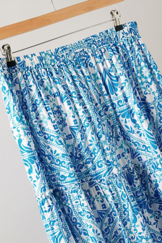 EVANS Plus Size Blue Tile Print Tiered Maxi Skirt | Evans 8