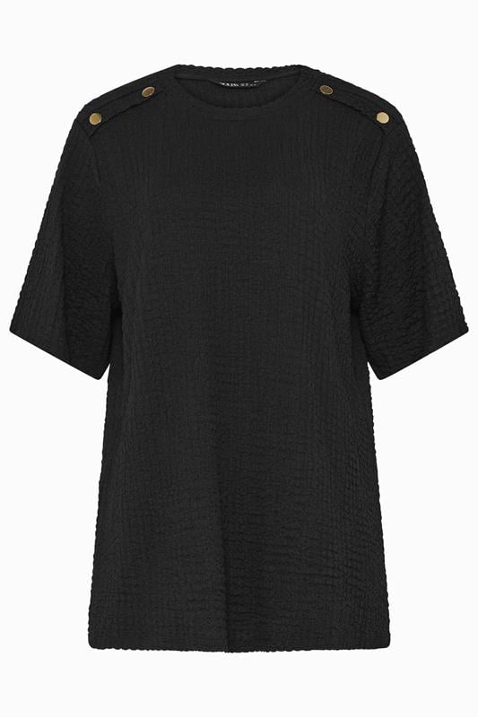YOURS Plus Size Black Button Detail Bubble Texture Top | Yours Clothing 5