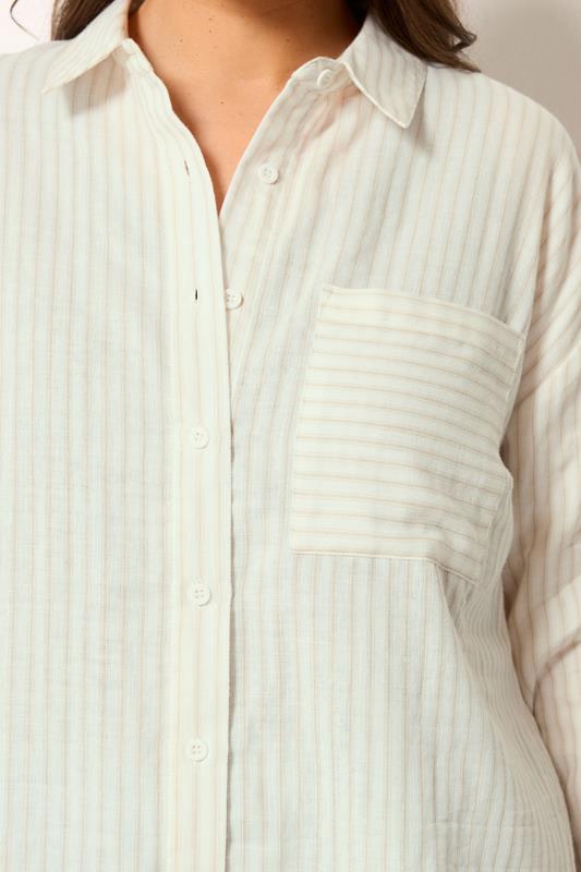 YOURS Plus Size Ivory White Stripe Button Shirt | Yours Clothing 5