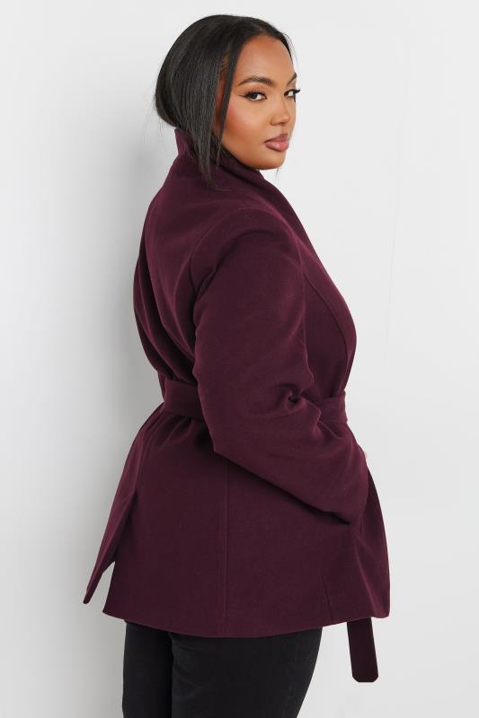 YOURS Plus Size Burgundy Red Short Wrap Formal Coat | Yours Clothing 3