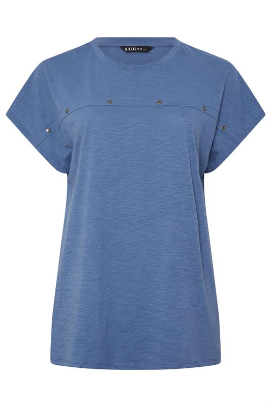 YOURS Plus Size Blue Stud Grown-On Sleeve T-Shirt | Yours Clothing 5