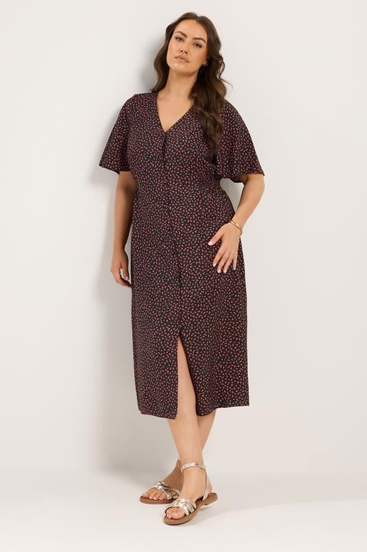 YOURS Plus Size Black Floral Tea Dress | Yours Clothing 1