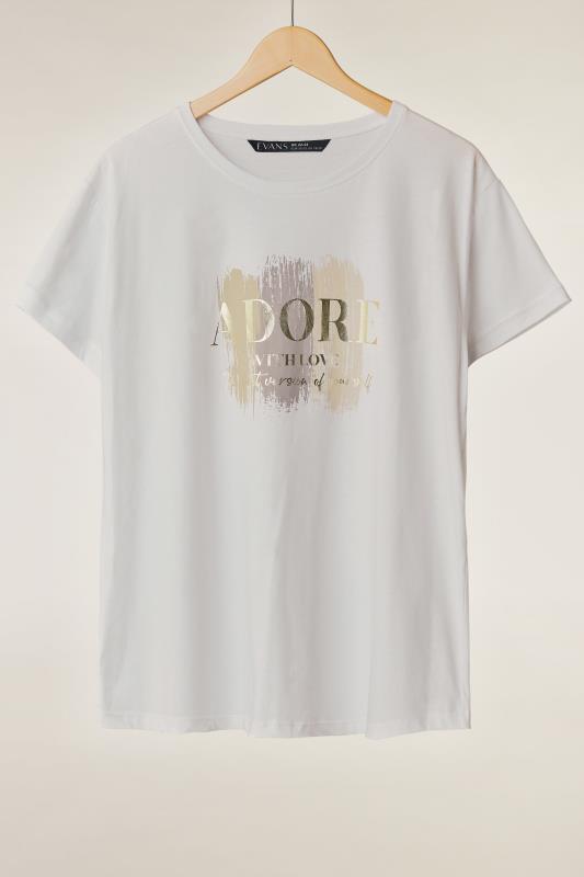 EVANS Plus Size White 'Adore' Print T-Shirt | Evans 7