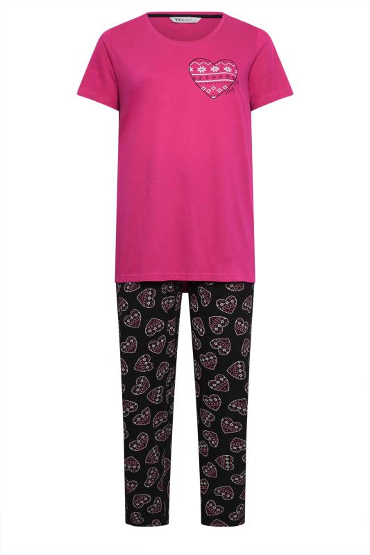 YOURS Plus Size Pink Fairisle Heart Print Pyjama Set | Yours Clothing 5
