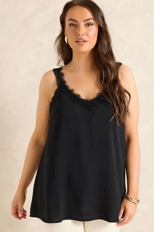  EVANS Curve Black Lace Trim Cami Vest Top
