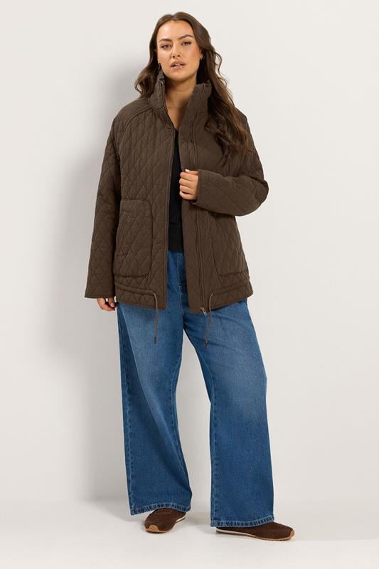 YOURS Plus Size Chocolate Brown Lightweight Quilted Jacket | Yours Clothing 1