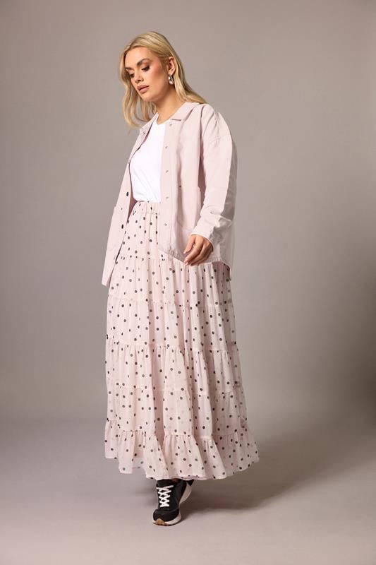  LIMITED COLLECTION Curve Pink Polka Dot Chiffon Skirt