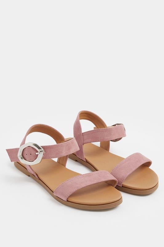  Yours Pink Buckle Detail Sandals In Wide E Fit