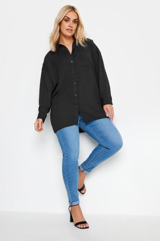 YOURS Curve Plus Size Black Textured Boyfriend Shirt | Yours Clothing 2