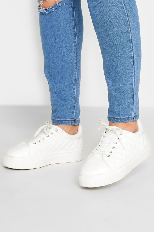 White Quilted Trainers In  Extra Wide EEE Fit | Yours Clothing 1