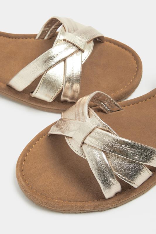 Gold Faux Leather Cross Over Sandals In Extra Wide EEE Fit | Yours Clothing 4