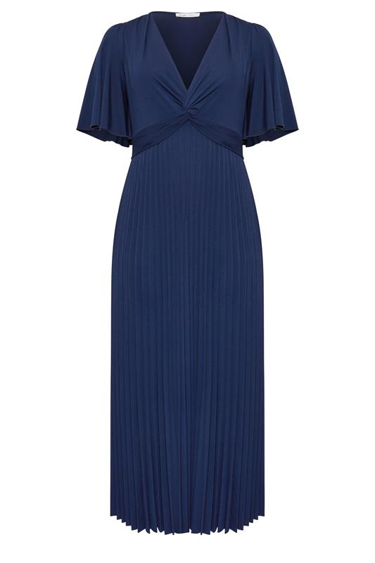 YOURS LONDON Curve Navy Blue Knot Pleated Maxi Dress | Yours Clothing 5