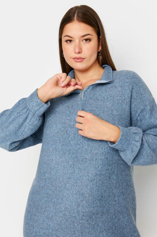 YOURS Plus Size Blue Zip Neck Soft Touch Jumper Dress | Yours Clothing 4