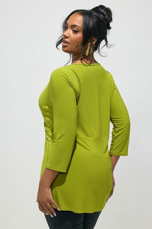 YOURS LONDON Plus Size Green Knot Front Top | Yours Clothing 2