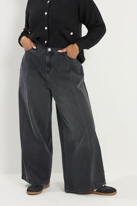 YOURS Plus Size Black Front Seam Wide Leg Jeans | Yours Clothing 4