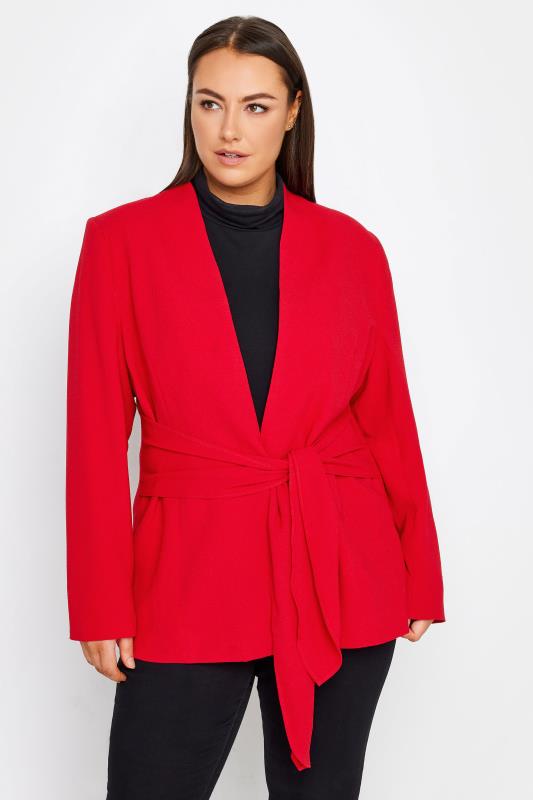 Elegance Red Burgundy Waist Tied Suit Jacket 1
