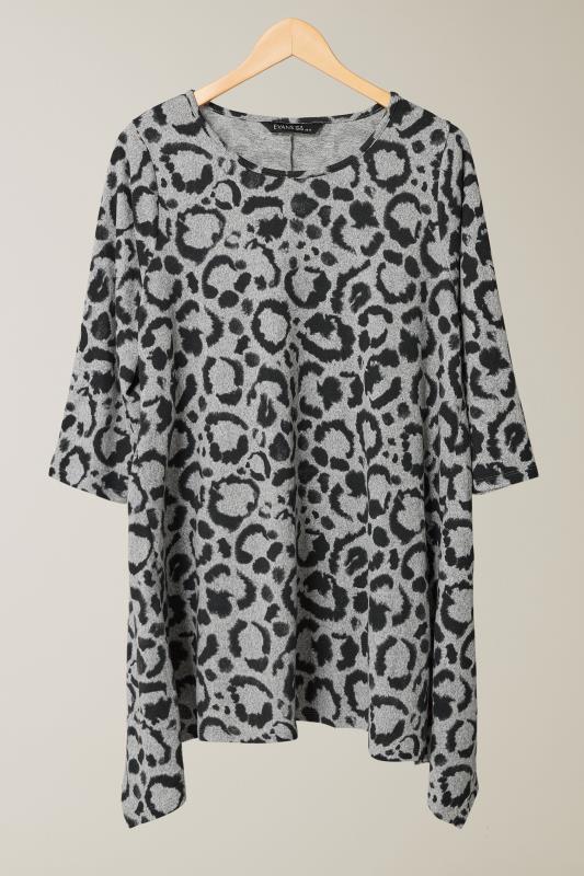 EVANS Plus Size Grey Leopard Print Hanky Hem Top | Evans  5