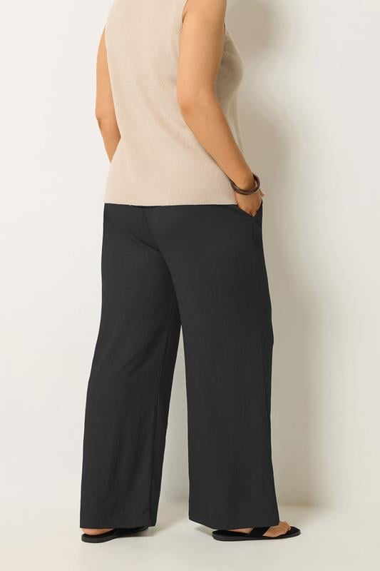 YOURS Plus Size Black Textured Trousers | Yours Clothing 2