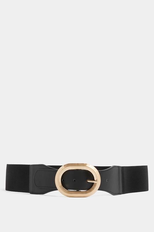 Black Hammered Oval Buckle Wide Belt | Yours Clothing 1