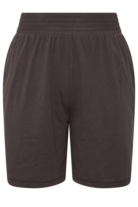 YOURS Plus Size Brown Shirred Waist Shorts | Yours Clothing 7