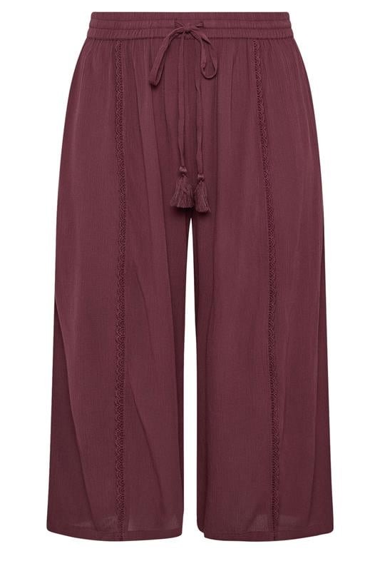 YOURS Plus Size Berry Red Scallop Crinkle Cropped Trousers | Yours Clothing 5