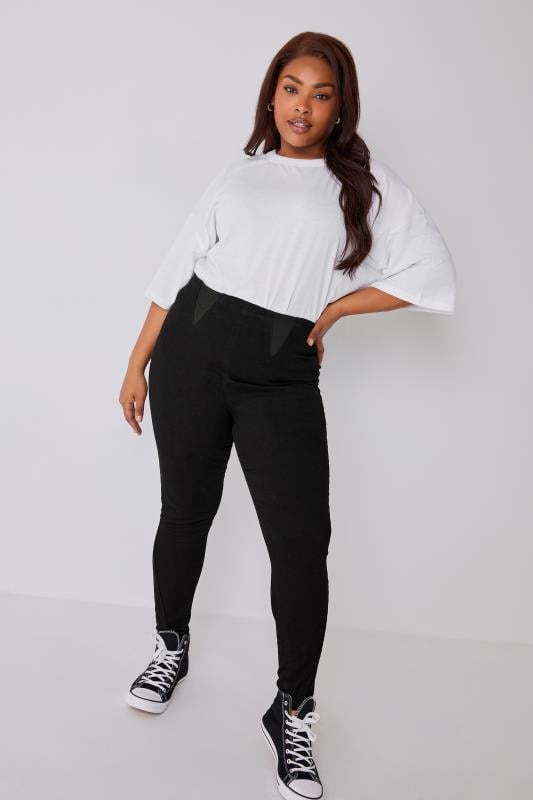 Plus Size Black Elasticated Insert Shaper Stretch Jeggings | Yours Clothing 2