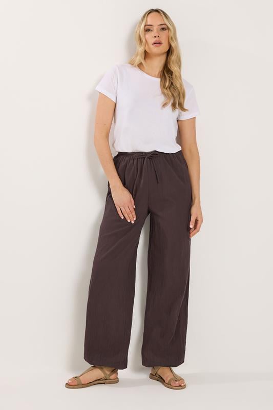 LTS Tall Chocolate Brown Textured Cotton Balloon Trousers