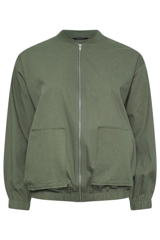 YOURS Plus Size Khaki Green Twill Bomber Jacket | Yours Clothing 5