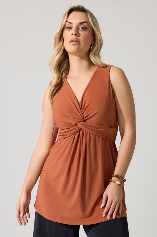  YOURS LONDON Curve Rust Orange Sleeveless Knot Front Top