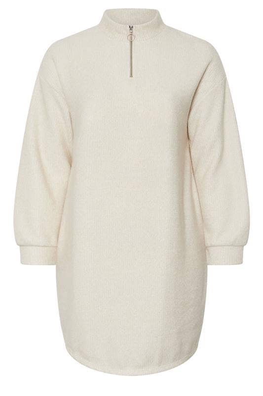 YOURS Plus Size Cream Zip Neck Ribbed Jumper Dress | Yours Clothing 5